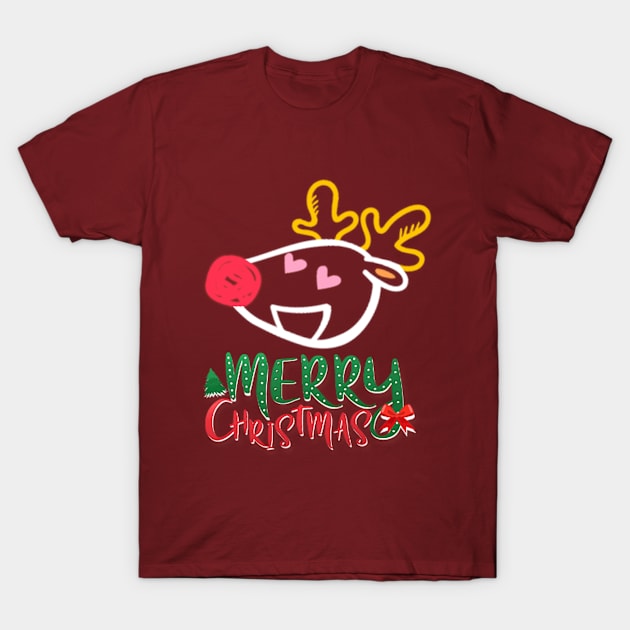 Christmas Reindeer T-Shirt by Kiroiharu